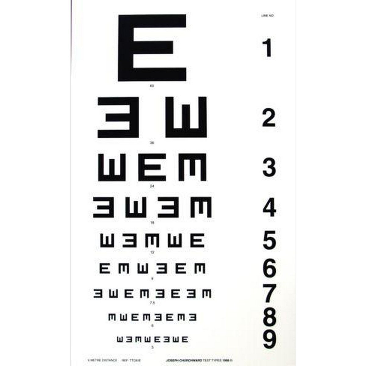 Illiterate 3 Meter "E" Snellen Notation Eye Chart Kit 235mm x 145mm