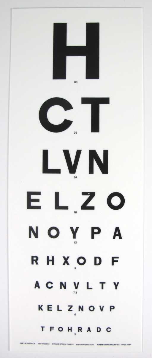 Snellen 3 Meter Eye Chart Plastic 260mm x 100mm