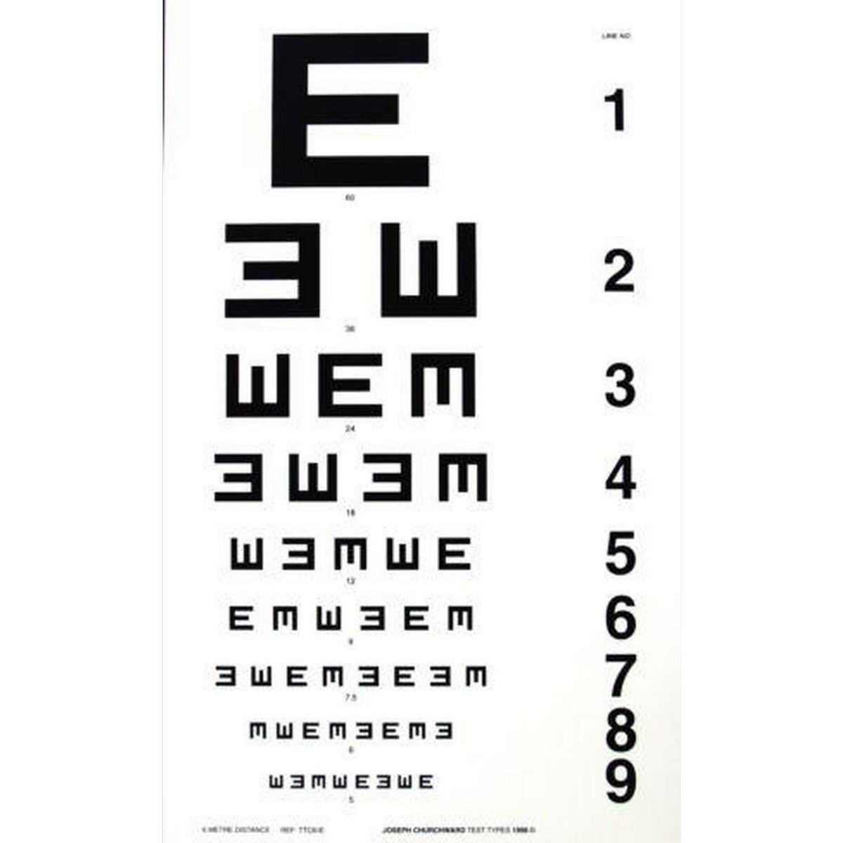 Snellen Illiterate 'E' 4 Meter Eye Chart Plastic 150mm x 340mm