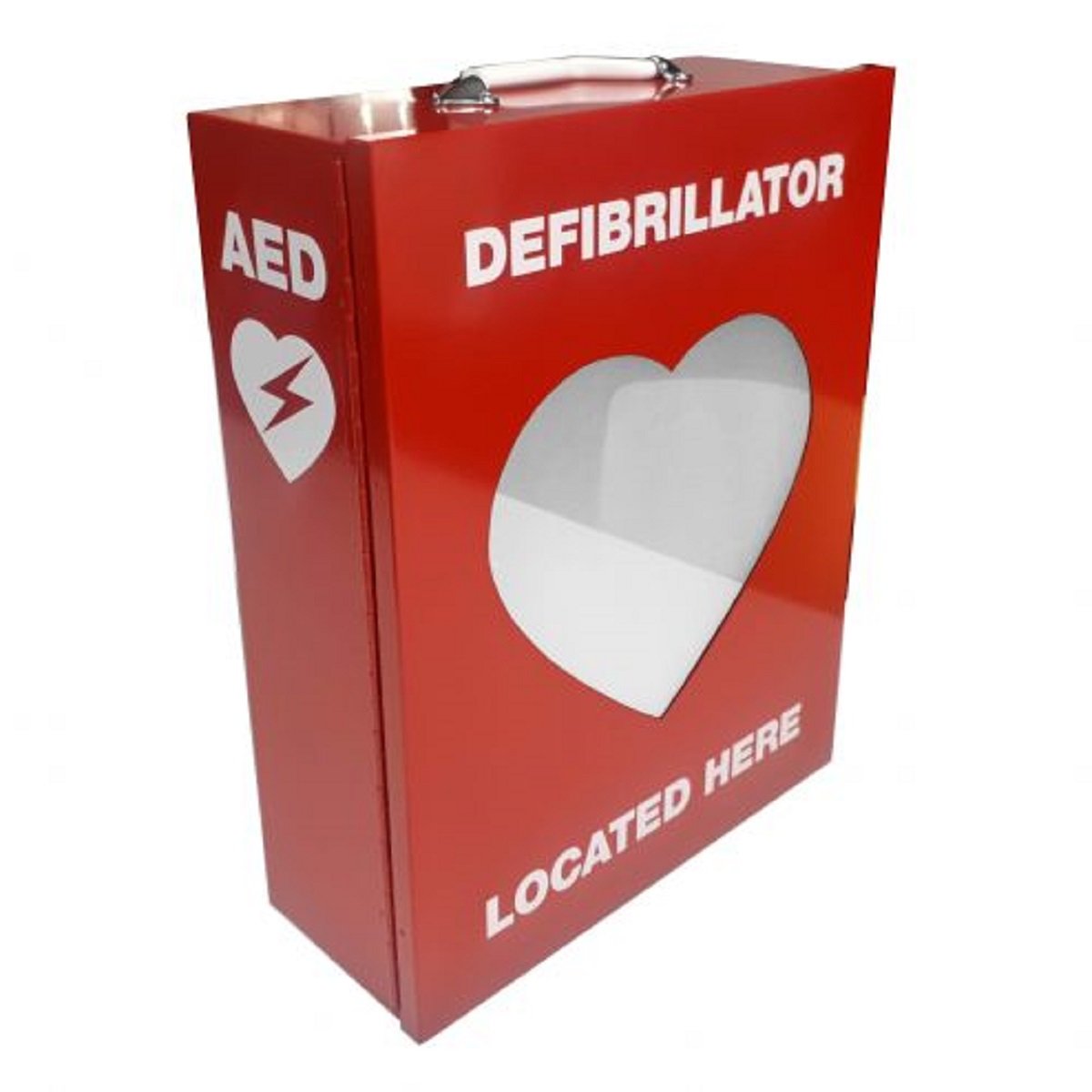 Red Defibrillator Metal Cabinet with Transparent Heart