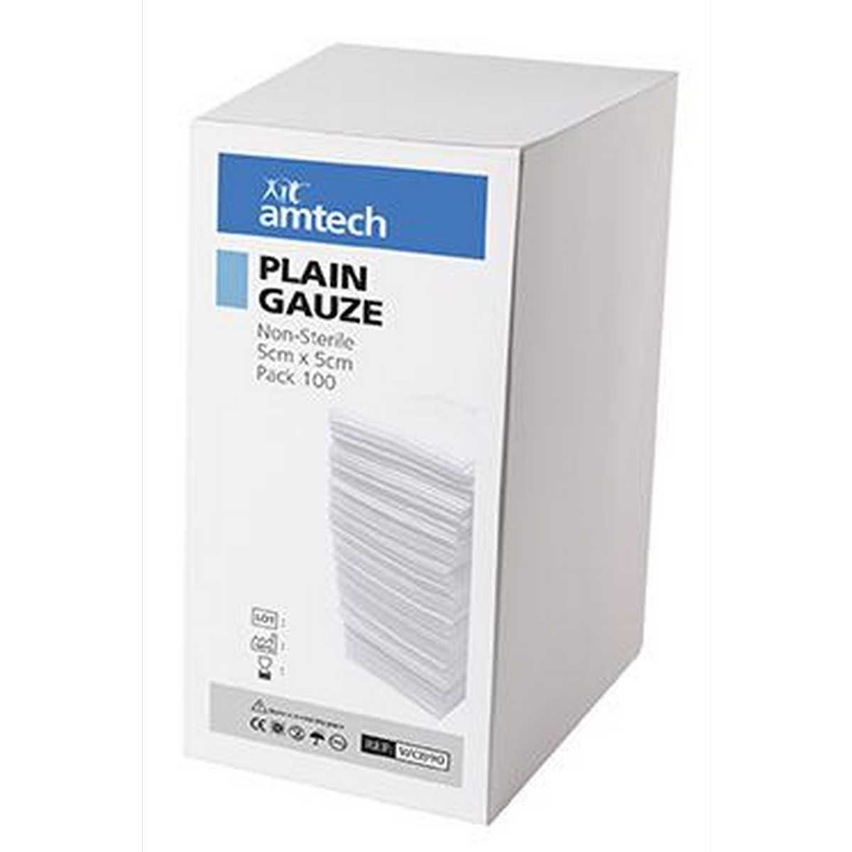 Amtech Plain Gauze Swabs 8ply Non Sterile 7.5cm x 7.5cm (Pack 100)