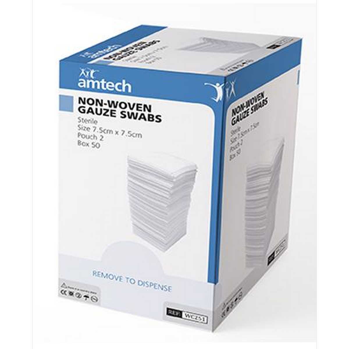 Amtech Non-Woven Sterile Gauze Swabs 7.5cm x 7.5cm Pouch 2 (Box 50)