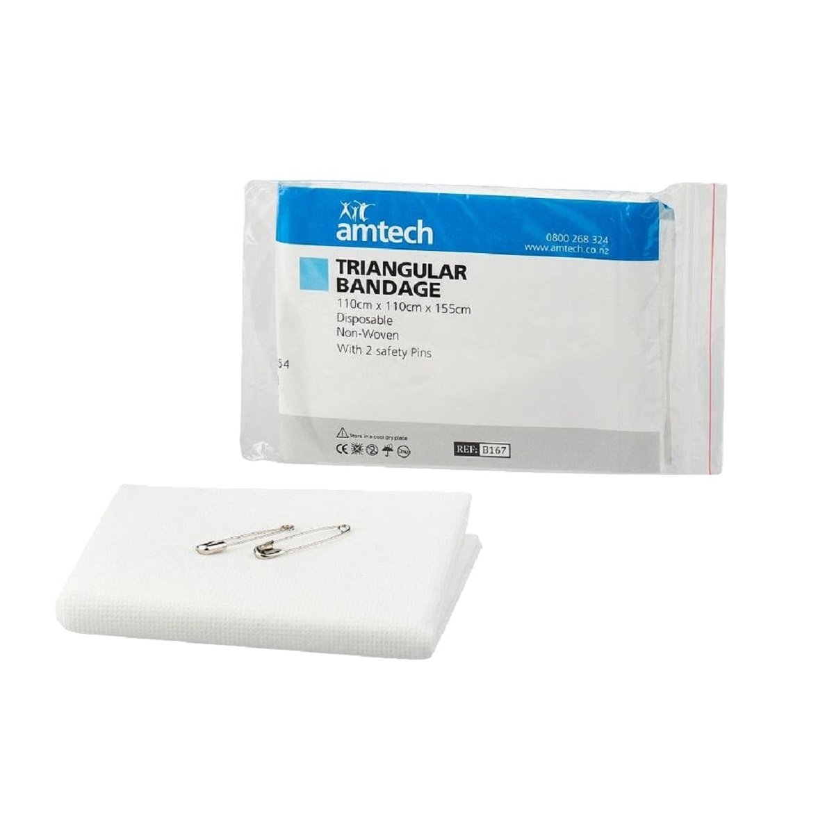 Amtech Triangular Bandage with Safety Pins 110 x 110 x 155cm